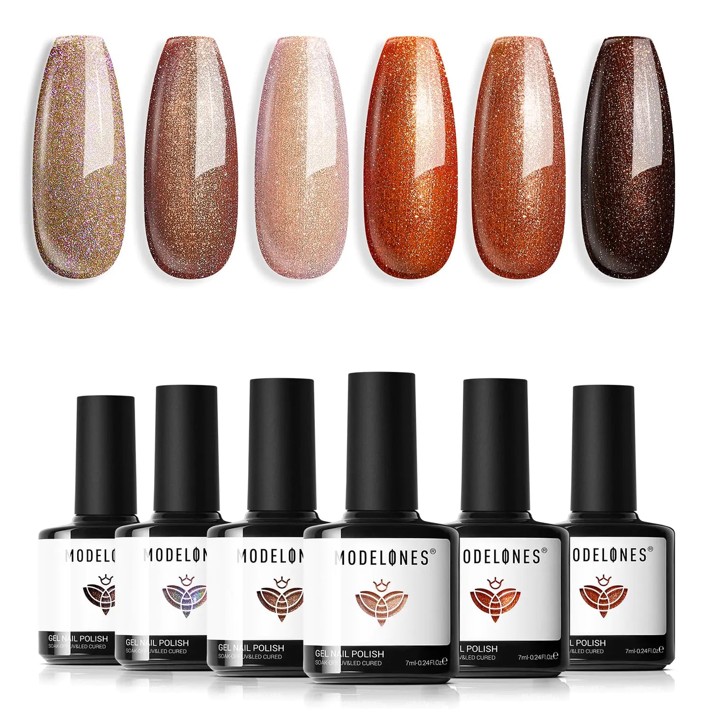 modelones Gel Nail Polish Set- 6 Colors Chameleon Nude Brown Gel Polish Set Maple leaf Orange Holographic Pearl Shimmer Glitter Gel Polish Kit Soak Off LED Nail Art Gel DIY Salon Gift