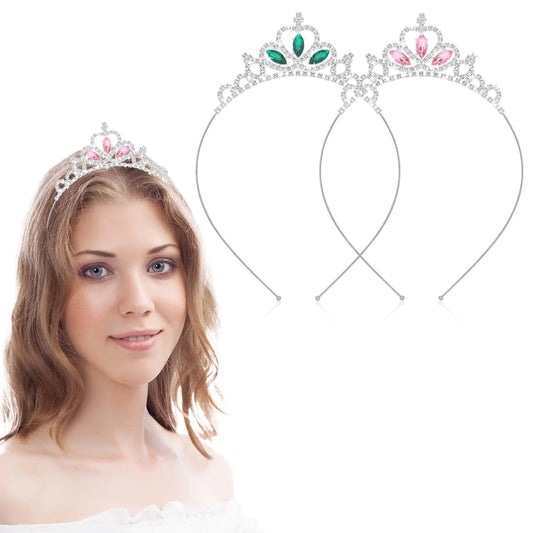 Mozeat Lens 2Pcs Crystal Tiara Crown Silver Princess Crystal Headband Heart Rhinestone Tiara Crown for Women Birthday Party Rhinestones Headbands Bride Wedding Headpieces