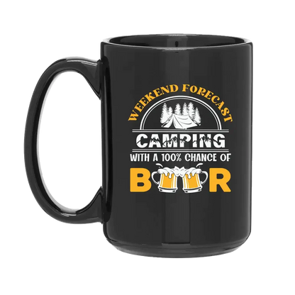 Weekend Forecast, Camping with 100% Beer 15oz Coffee Mug